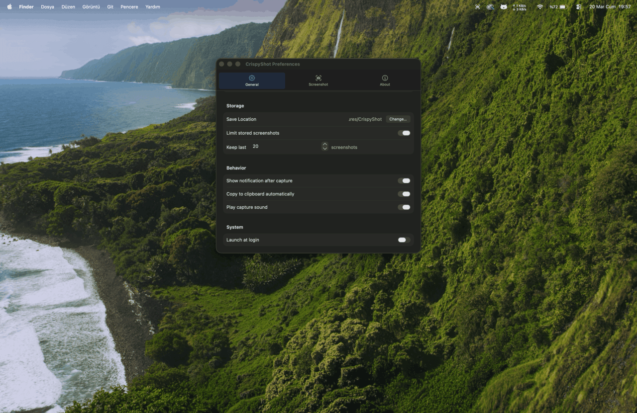 CrispyShot area selection with drag overlay